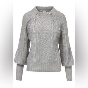 Veronica Beard Silver Cable Knit Turtleneck Sweater